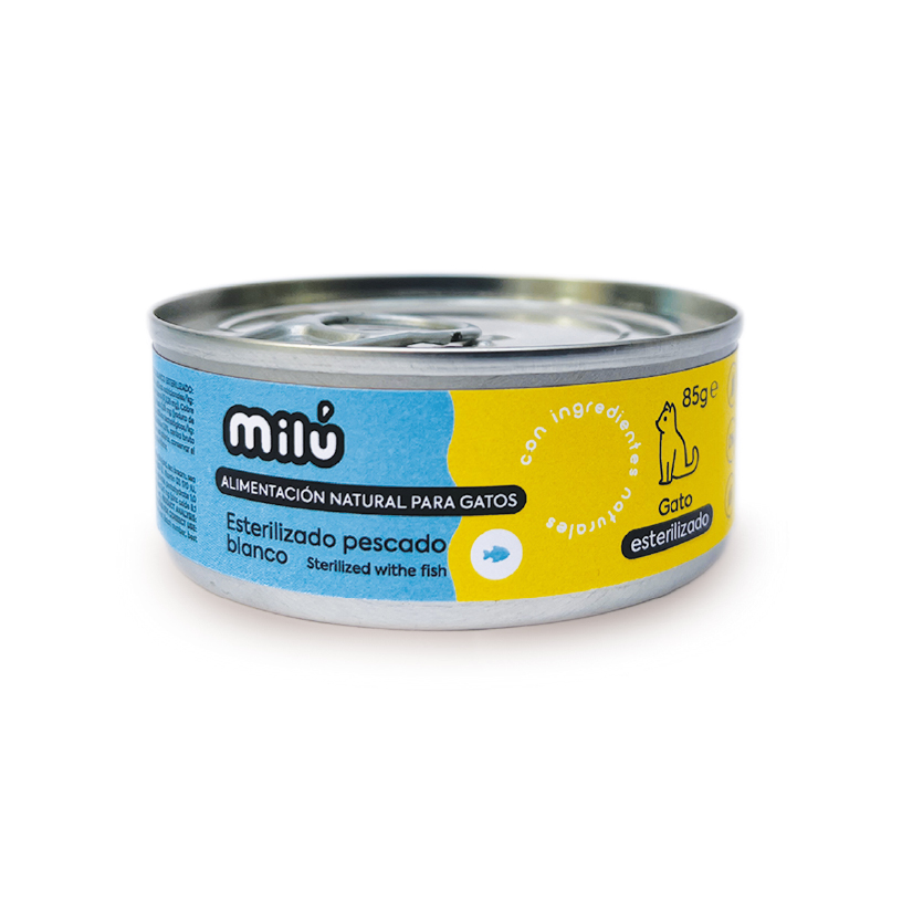 Lata pescado blanco para gato esterilizado